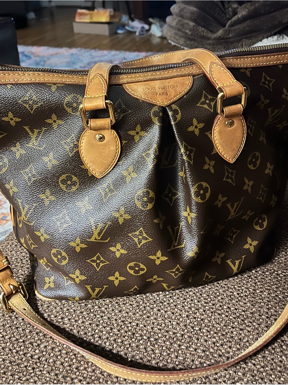 Louis Vuitton Monogram Canvas Shoulder Bag in Brown and Tan Leather